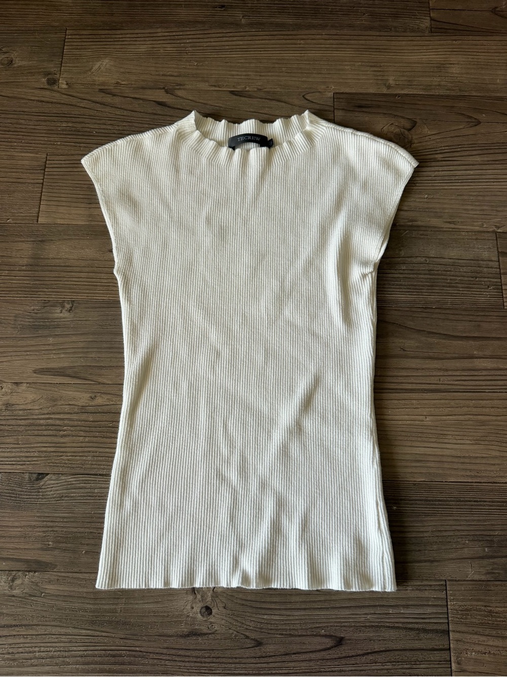 Ribbed Sleeveless Mock Neck Top - White